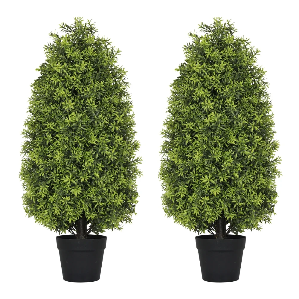 

3FT Artificial Boxwood Cone Tree Faux Shrub for Outdoor Planter and Entryway Décor 2pcs/set