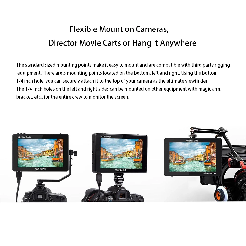 FEELWORLD Portable Monitor HDMI LUT7 pro 7 Inch 2200nits 3D LUT DSLR Director AC Monitor F970 External Power