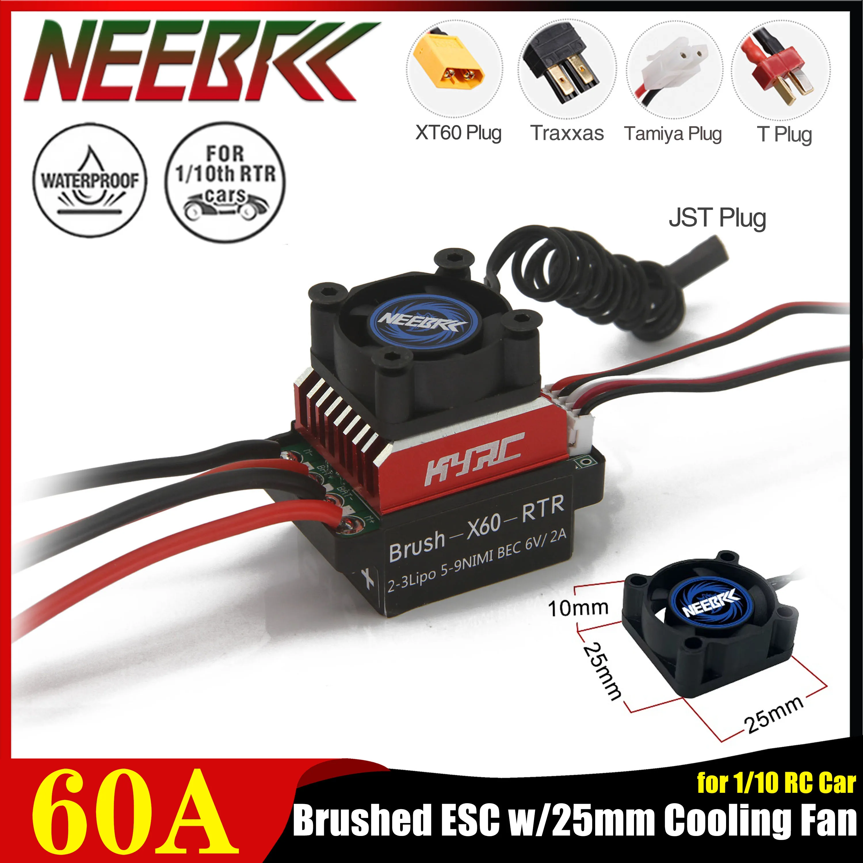 

NEEBRC 60A Комбинированный вентилятор охлаждения ESC 25 мм для радиоуправляемой машины 1/10 540 550 Motor Traxxas D90 Redcat Axial Scx10 RC4WD HPI Запчасти для лодок