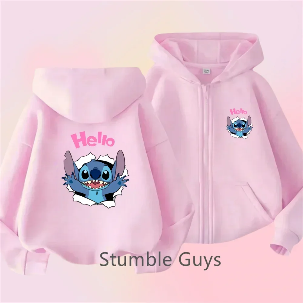 

Disney Stitch Cute New Stitch Zip Hoodie Kids Clothing Fall Kawaii Girls Clothing Baby Boys Casual Top 2024 New Kawaii