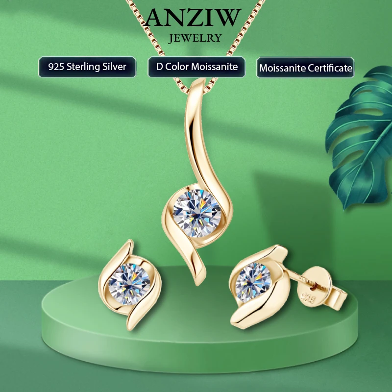Silver 925 6.5mm 5mm 2.0cttw D Color Moissanite Pendant Necklace Stud Earrings Sets Jewelry Set for Women Gift Valetines Day GRA