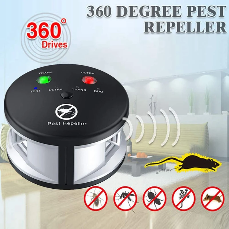 Riple Rodent Repeller, Ultrasonic Pest Repeller, Pressure Wave, Indoor for Mice, Rats, Spiders,360 Degree Eu Plug