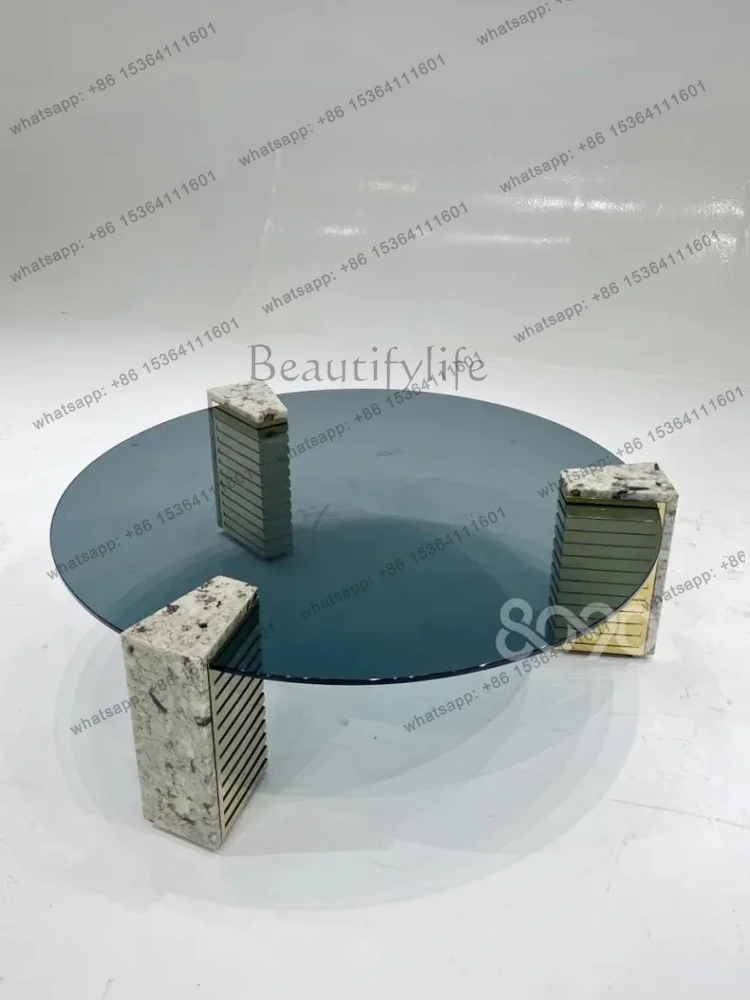 YJ  Simple Modern Light Luxury Designer Creative Fashion Open Roll Texture Marble Coffee Table Round Customization