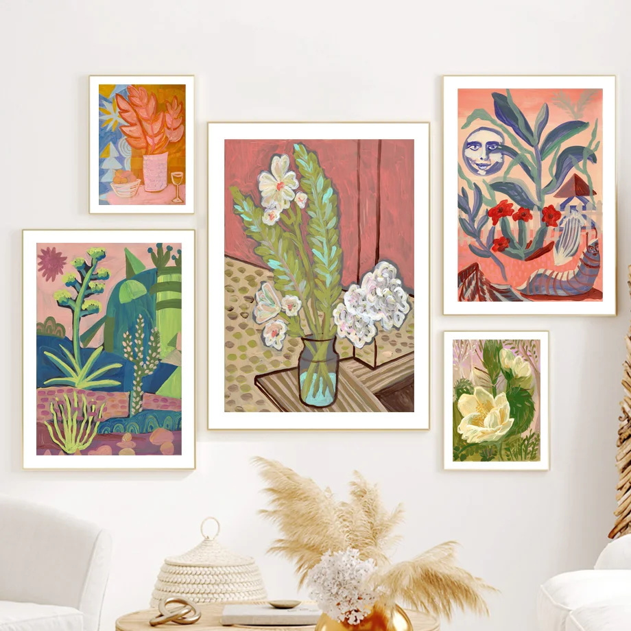 Watercolor Flower Leaf Plants Wall Art Canvas Painting Abstract Posters And Prints Hotel Bar Wall Pictures For Living Room Decor view 2