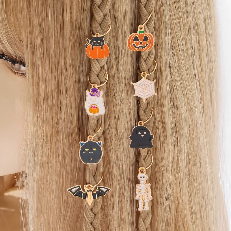 Halloween Pumpkin Hair Clip Dreadlock Hair Rings Braids Dirty Braids Beads Hairpin Jewelry Hair Accessories for Girls Party Gift