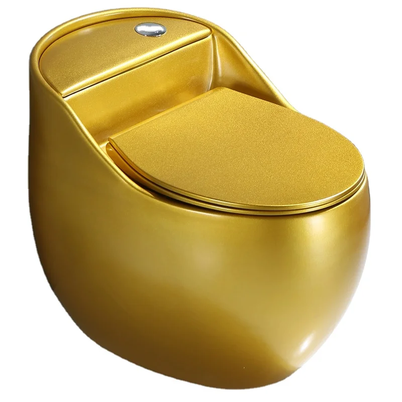 China Retro Commercial Bowl Golden Round Intelligent One Piece Toilet Automatic wc Egg Gold Toilets