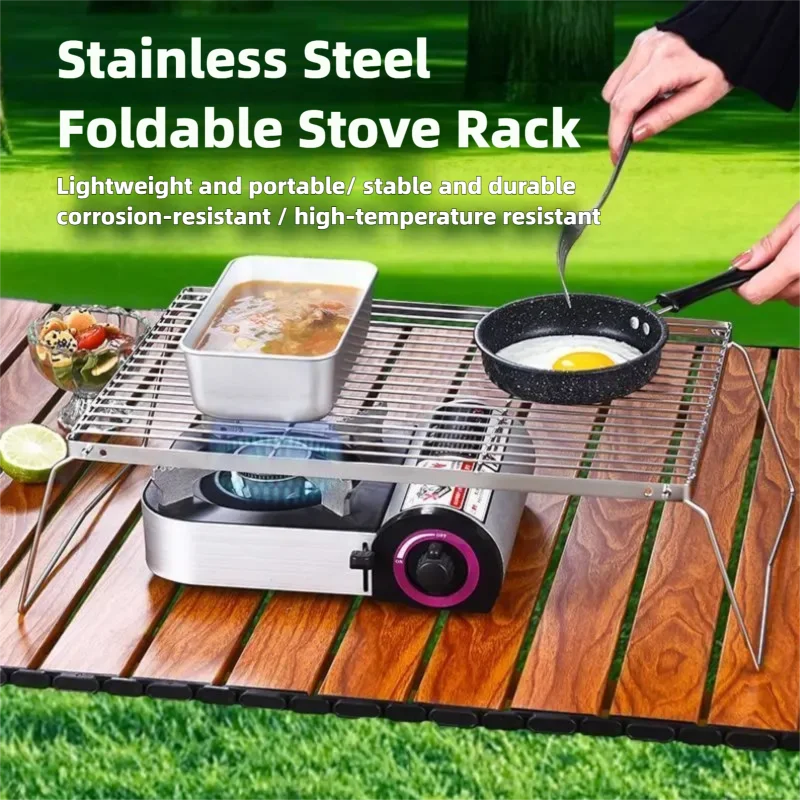 Outdoor Camping BBQ Grill 304 Stainless Steel Portable Pot Rack Foldable Firewood Cooking Rack Stove Rack