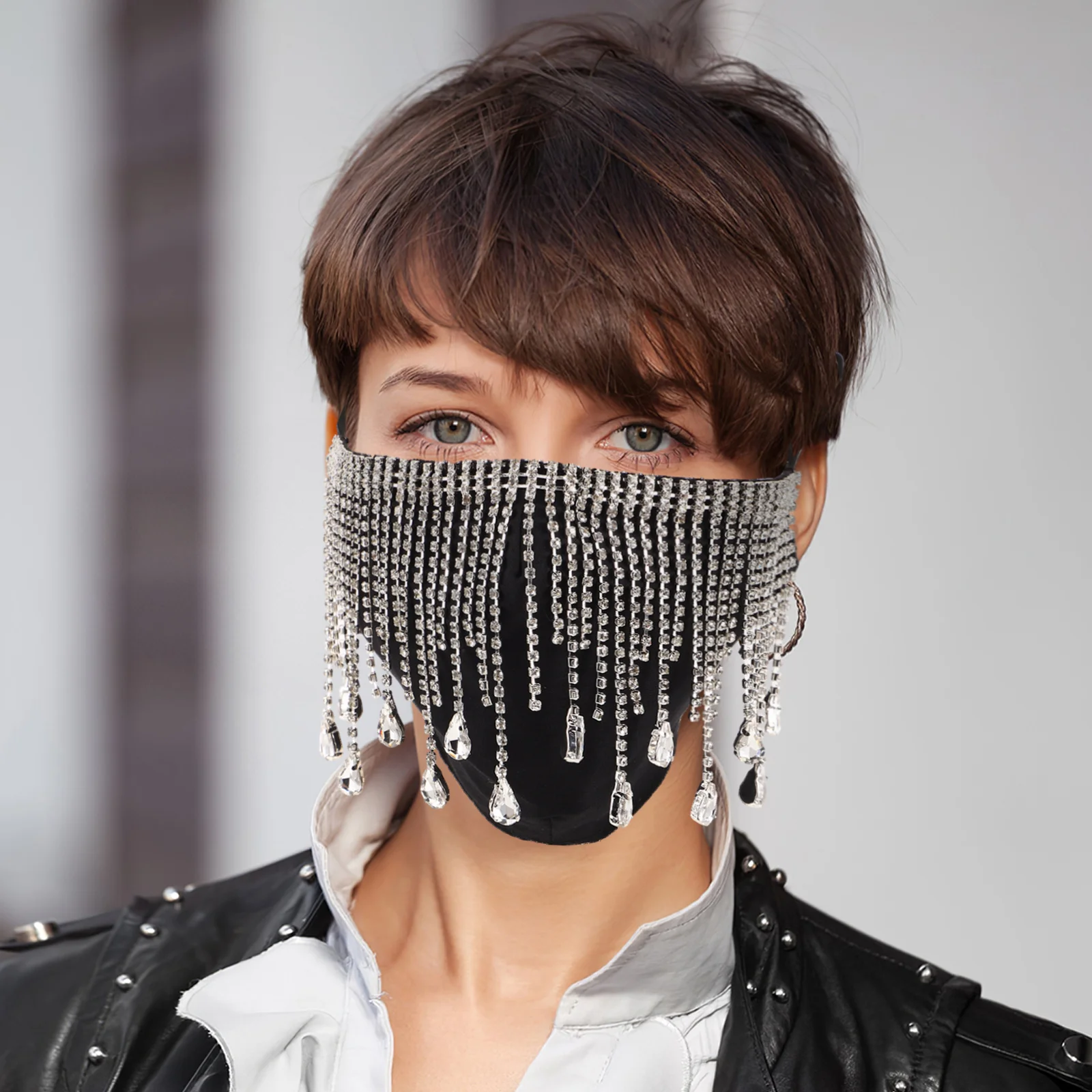 

Mask Rhinestone Tassel Black Bling Face Jewelry for Women Chain Glamorous Masquerade Ball Masks Miss