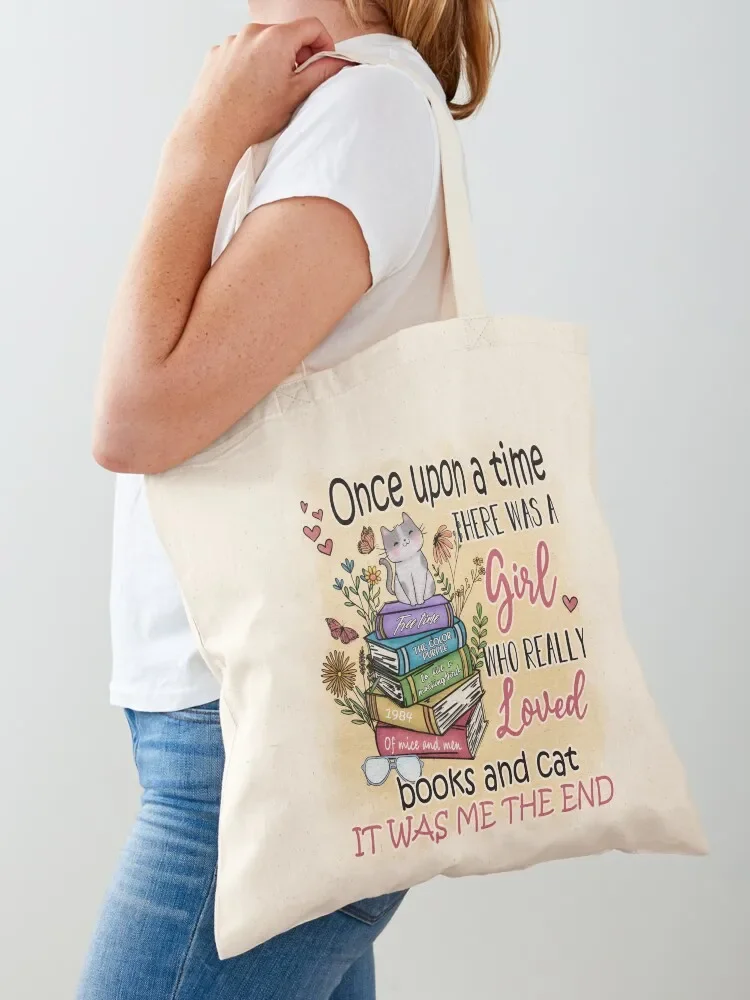 Funny Cat Books Cute Cats Girl Reading Animal Book Lover Library Cat lover Literature Tote Bag Cloth bags Canvas bag Tote Bag