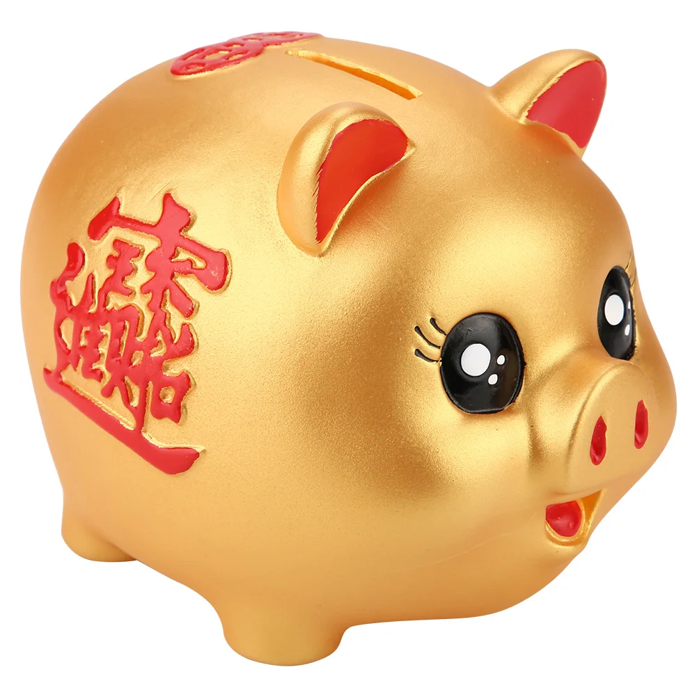 Golden Cute Plastic Pig Bank Small Coin Money Cash Collectible Saving Box Desktop Decoration for Kids Gift