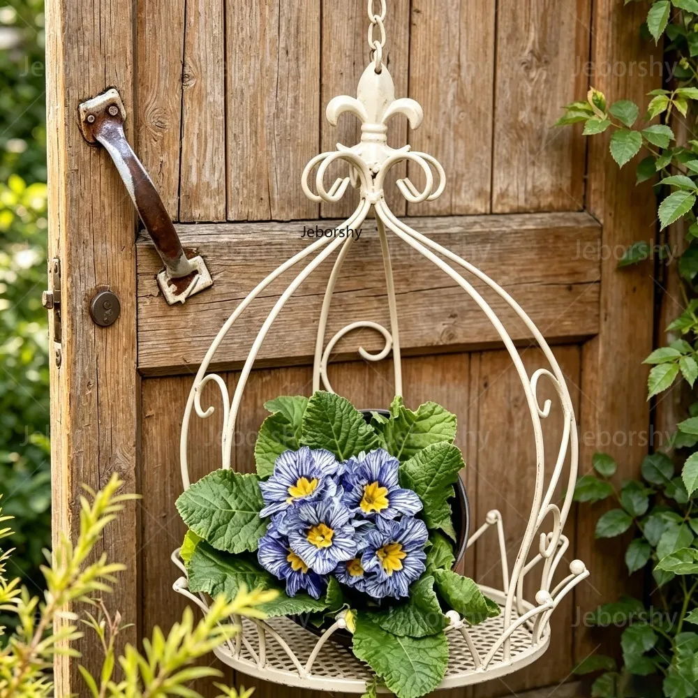 Vintage Metal Birdcage Hanging Planter Basket, Shabby Chic Flower Pot Holder for Indoor Outdoor Garden Balcony Decor