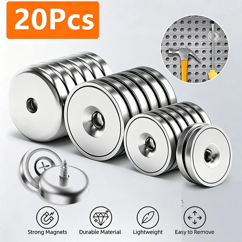 Multi-size Stainless Steel Magnets with Hole, Pulling Force Strong Permanent Countersunk Hole Magnet for Fridge, Cruise, Curtain