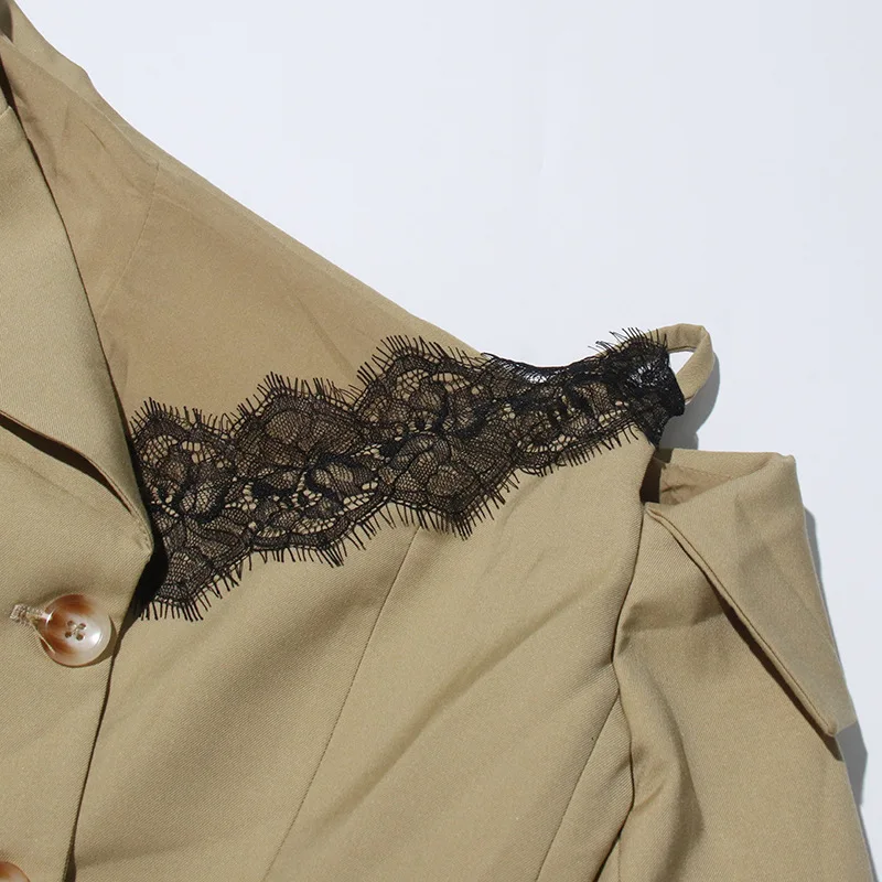 HKSH Herbst Neue Frauen Blazer Einreiher Spitze Patchwork Off-schulter Asymmetrische Design Elegante Chic High Street Mantel HK11491