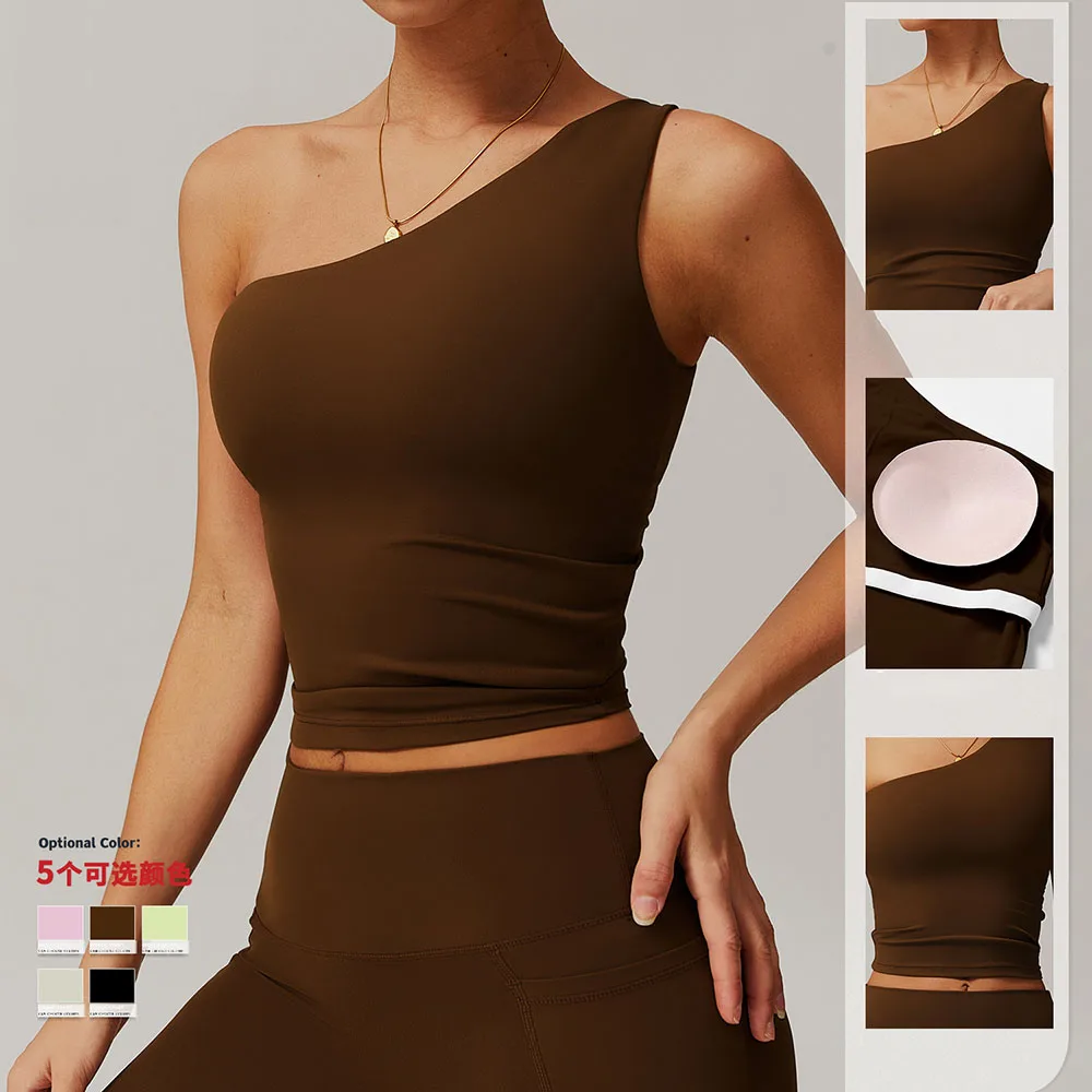 

‌Cloud-Like Soft Single Strap Waist-Cinching Yoga Vest Quick-Dry Shaping Sports Bra Running Fitness Tank Top For Women XL