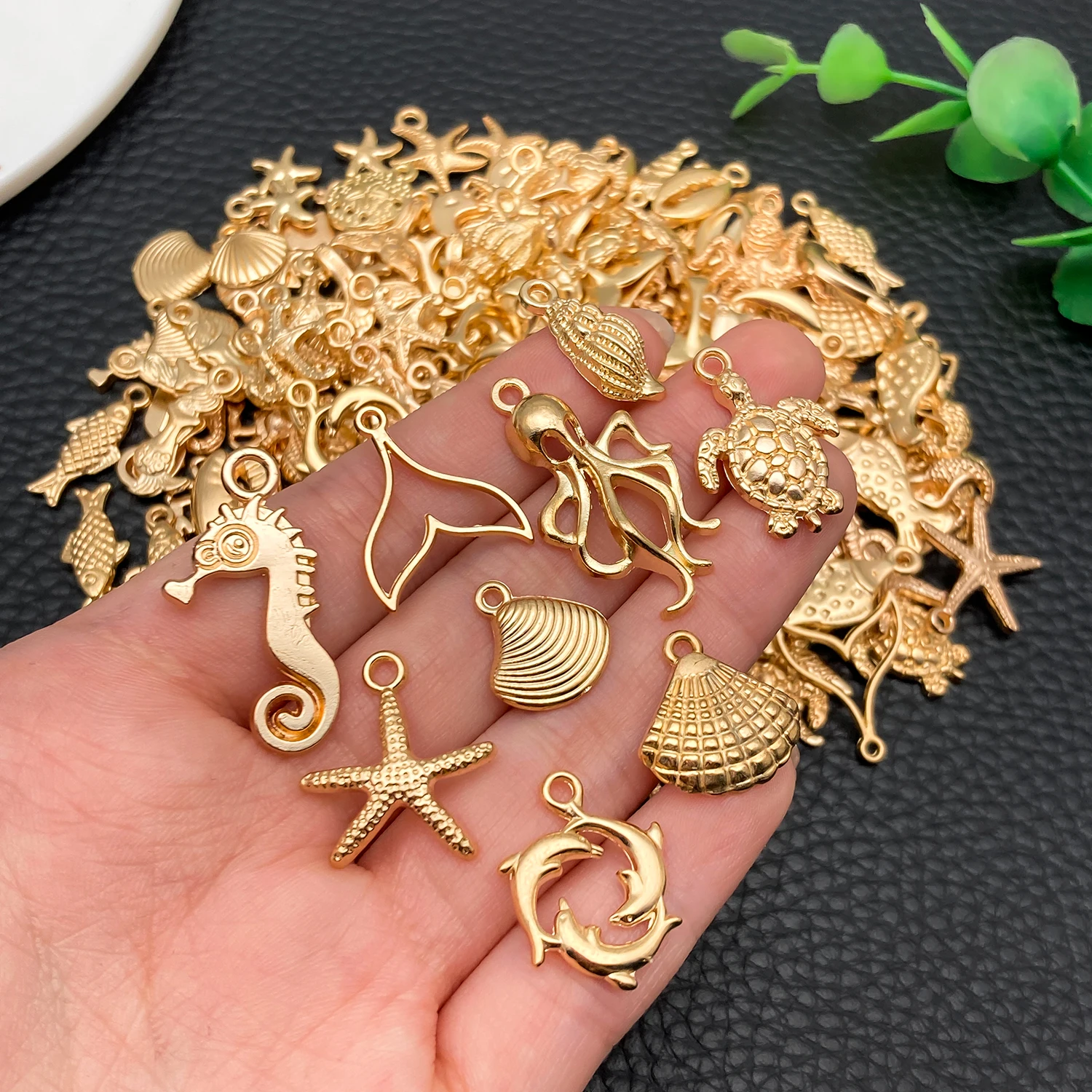 20/50/100pcs KC Gold Plated Ocean-Themed Charm Set (Random Assortment) – DIY Jewelry Making Kit for Necklaces, Bracelets & Earri