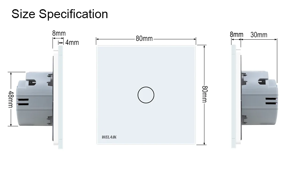 WELAIK EU European Touch Switch 80*80mm 1~1000W 1gang1way Crystal Glass Panel Lamp Smart Switch Light Switch Wall Switch A1911CW
