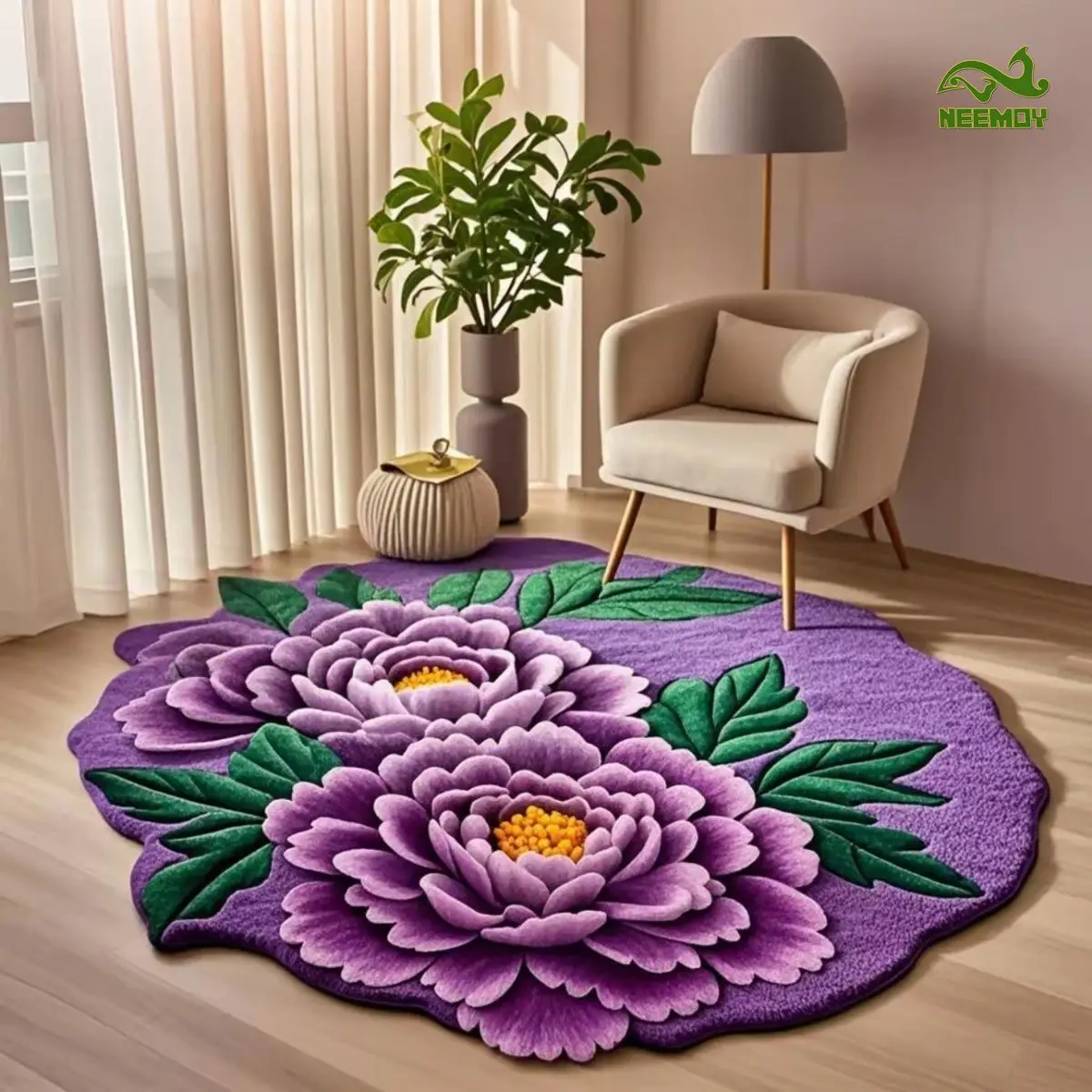 Crystal velvet carpet three-dimensional Chinese peony flower shaped bedside bathroom floor mat home anti pollution anti slip mat
