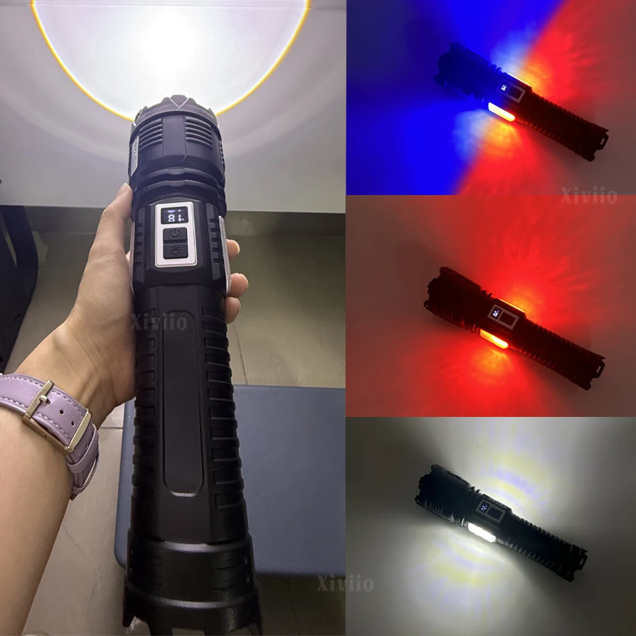 39000000LM 1000 واط LED الشمسية مصباح يدوي عالية الطاقة الشعلة القابلة لإعادة الشحن فائقة قوية التكتيكية أضواء وامضة فانوس التخييم في الهواء الطلق