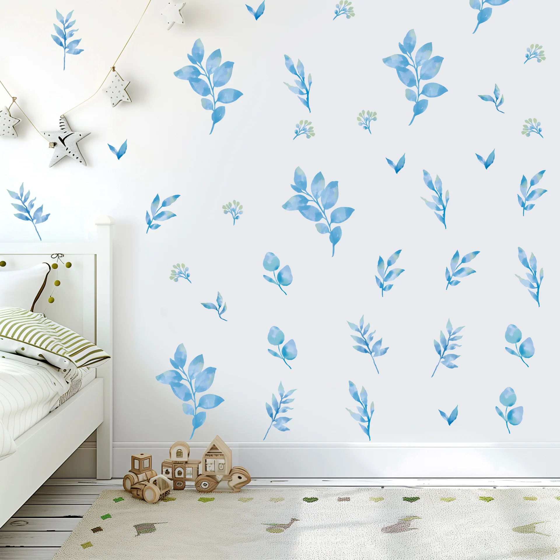 4PCS Removable Floral Eucalyptus Leaf Wall Stickers, Peelable Botanical Window Decal for Bedroom Living Room Home Interior Decor