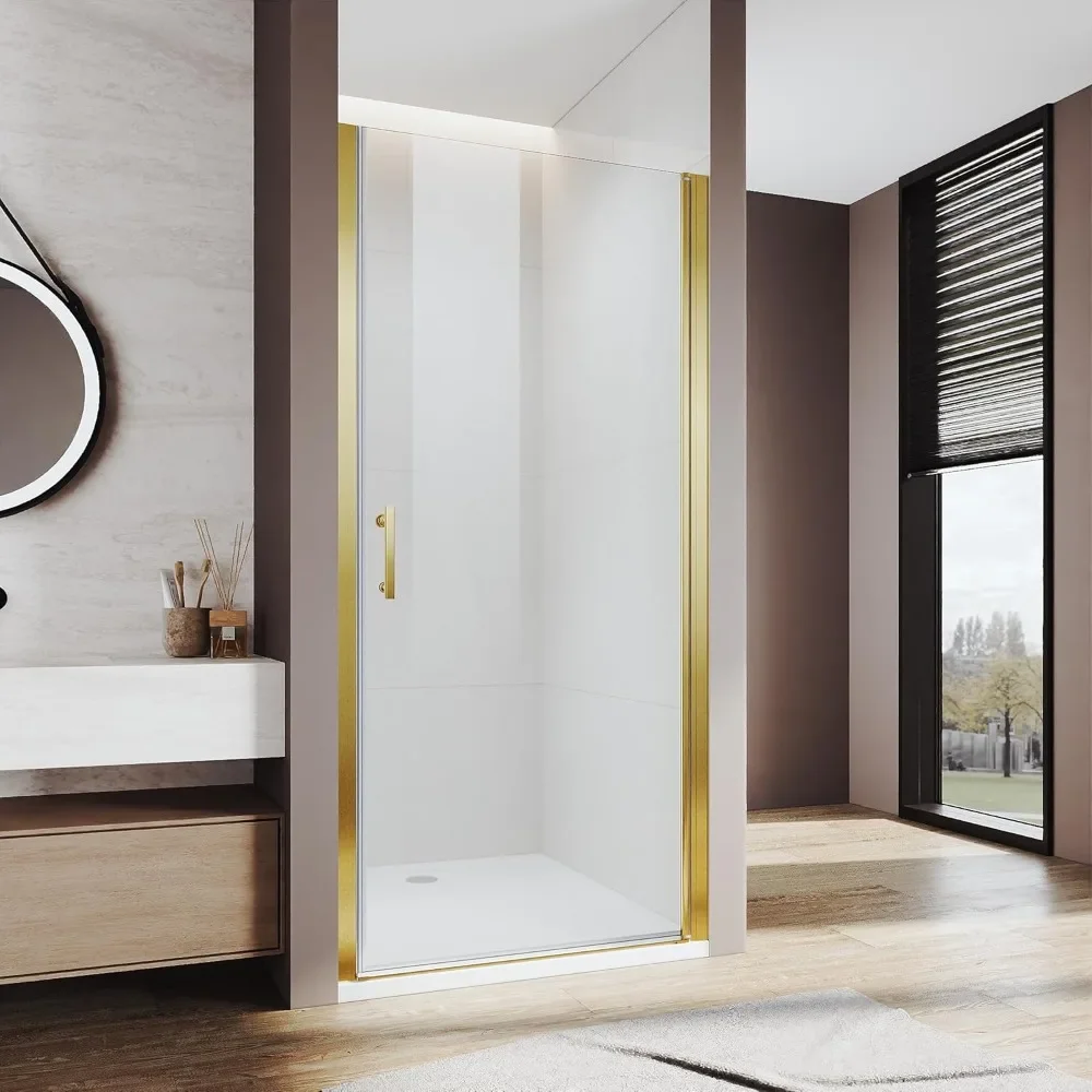 

33.5-35" w x 72" h pivot shower door, semi-frameless swing shower door with easy-clean & anti-fog 1/4"(6mm) clear tempered glass