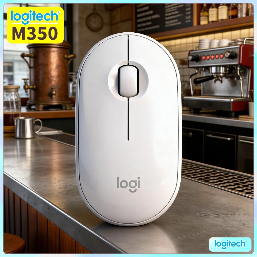 Logitech M350 Pebble Wireless Mouse - Silent Clicks, USB Receiver Storage, 10M Range, Recycled Plastic, Home Office Study Ready
