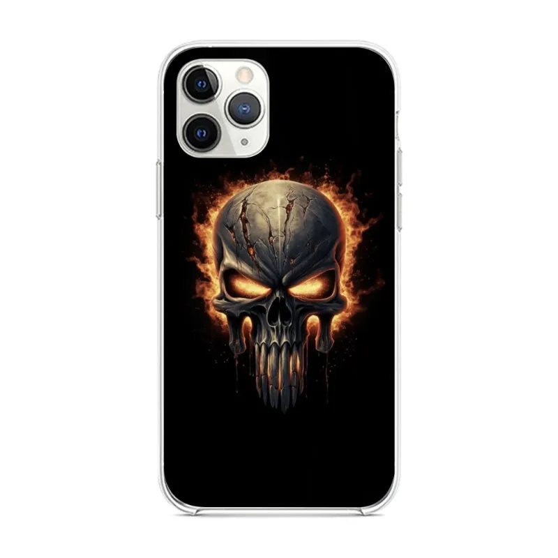 Fire Skull Head Smart Phone Case for iPhone 14 13 12 11 XS X 8 7 6 Plus Mini Pro Max SE 2022 Clear Phone Cover Funda