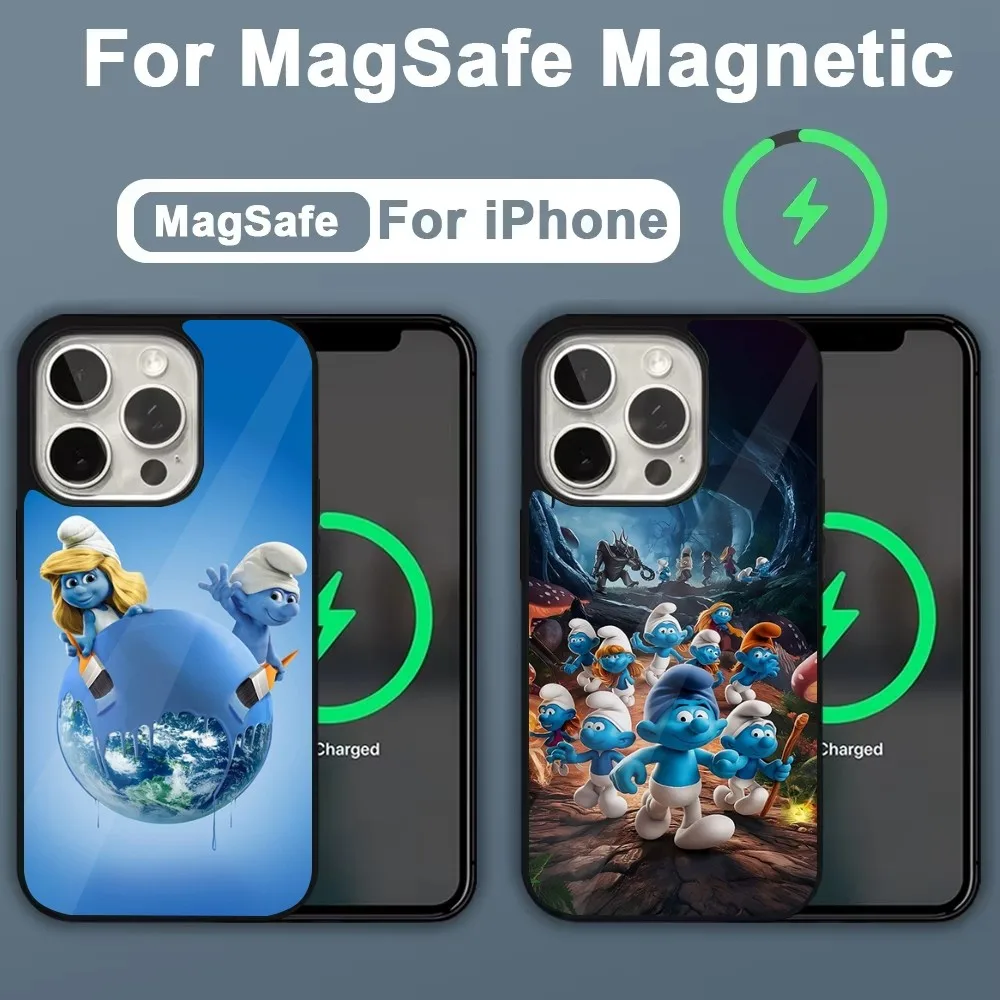 Anime Cartoon S-Smurfs Phone Case For iPhone 16,15,14,13,12,11,Plus,Pro,Max,Mini Magsafe Magnetic Wireless Charging