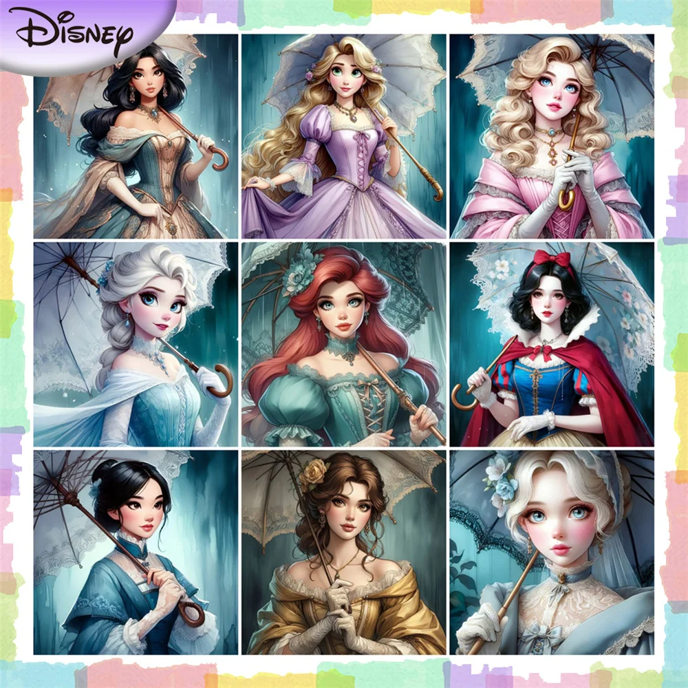Disney 5D DIY diamante bordado princesa paraguas cuadrado completo taladro redondo pintura dibujos animados venta mosaico Elsa Rapunzel decoración de pared