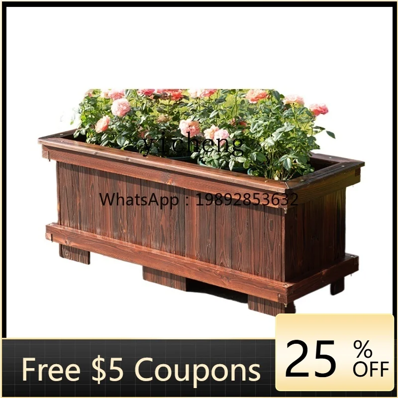 

Antiseptic Wood Flower Box Outdoor Rectangular Planter Vegetable Special Box Solid Wood Large