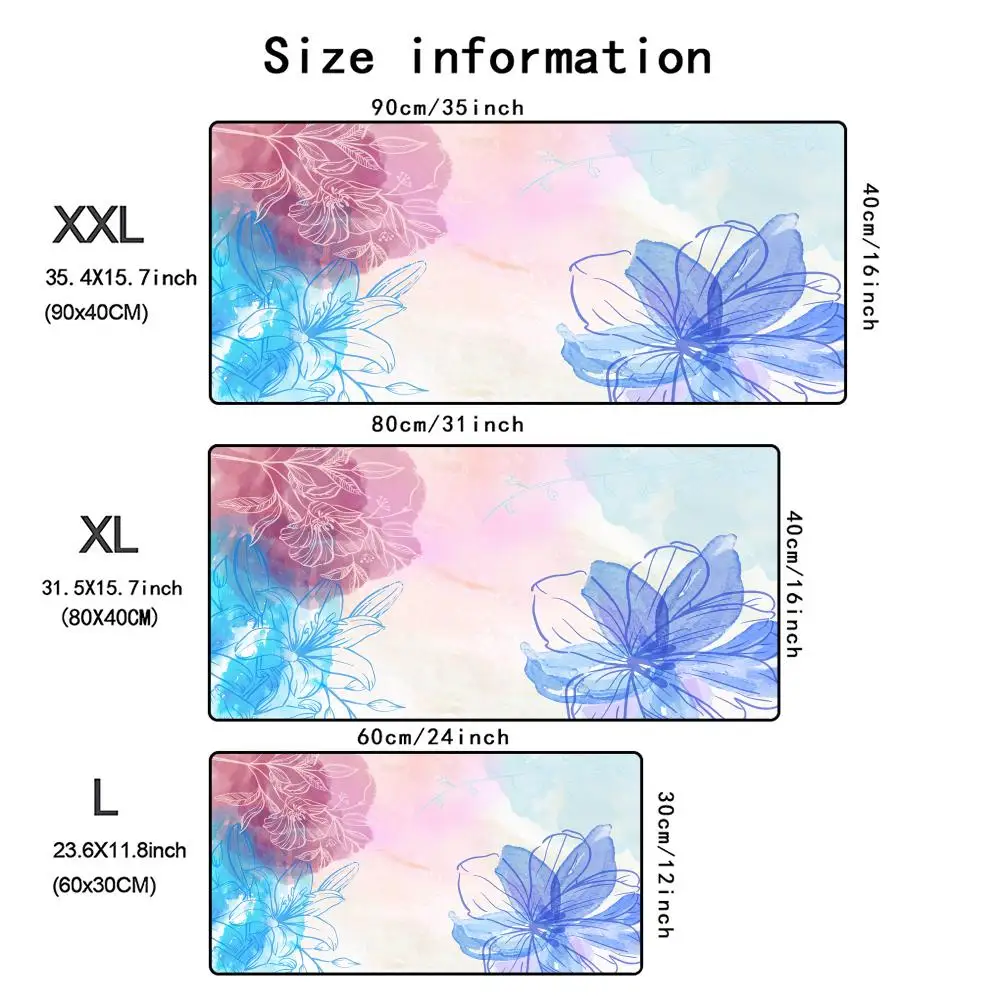 لوحة ماوس فنية ملونة على شكل زهور كبيرة للألعاب لوحة ماوس كمبيوتر مكتبية مضادة للانزلاق قاعدة مطاطية ممتدة ملحقات ألعاب حصيرة مكتبية