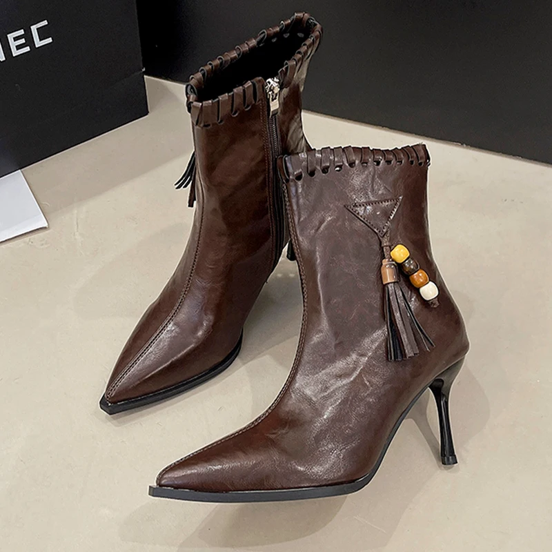 

Fashion Women's Ankle Boots High Heels Pointed Toe Shoes Dress Luxury Botas Winter 2025 Designer New Short Boots De Mujer Shoes