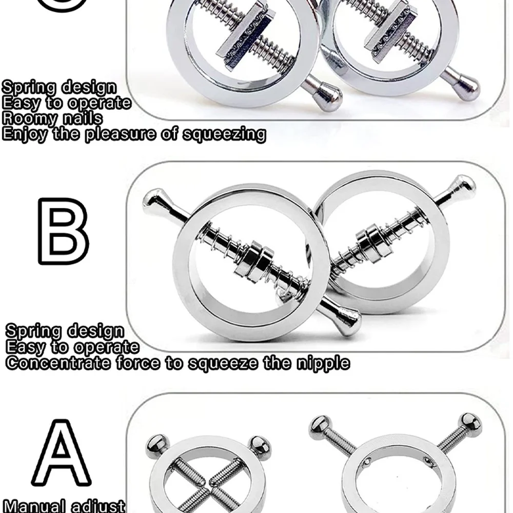 Stainless Steel Nipple Clamps Set Adjustable Screw Spring Adult BDSM Fetish Play Nipple Stimulator for Couple Bedroom Game view 3