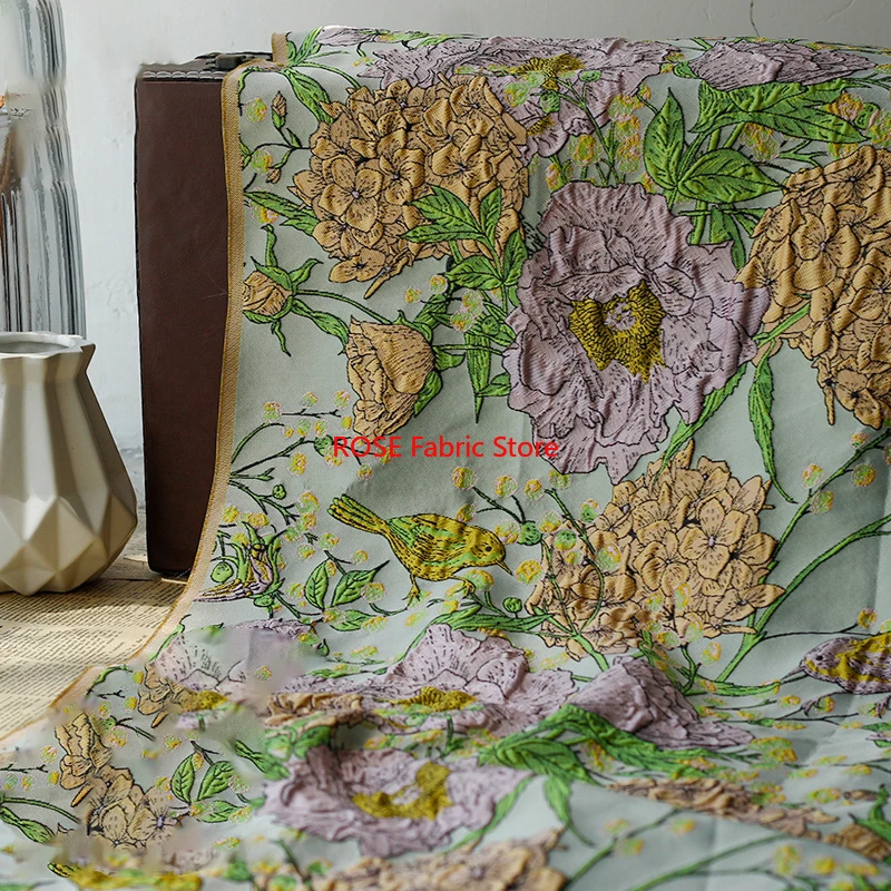 1 meter Birds and Flowers Yarn Dyed Jacquard Embossed Fabric Autumn Women's Dress Fabric