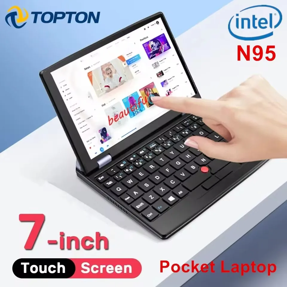 Topton Bezwentylatorowy Mini Kieszonkowy Laptop Gamingowy 7-calowy Ekran Dotykowy Alder Lake Intel N95 Ultrabook Notebook 2.0MP Netbook Windows 11