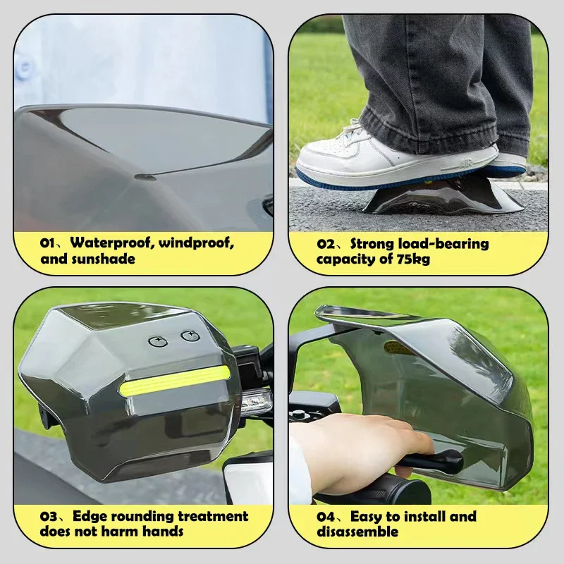 Einfach zu installierender und zerlegbarer Handschutz für Roller, Motorrad, ATV mit nachtreflektierendem Streifen, Wind, Regen und Sonnenschutz – Detail 5