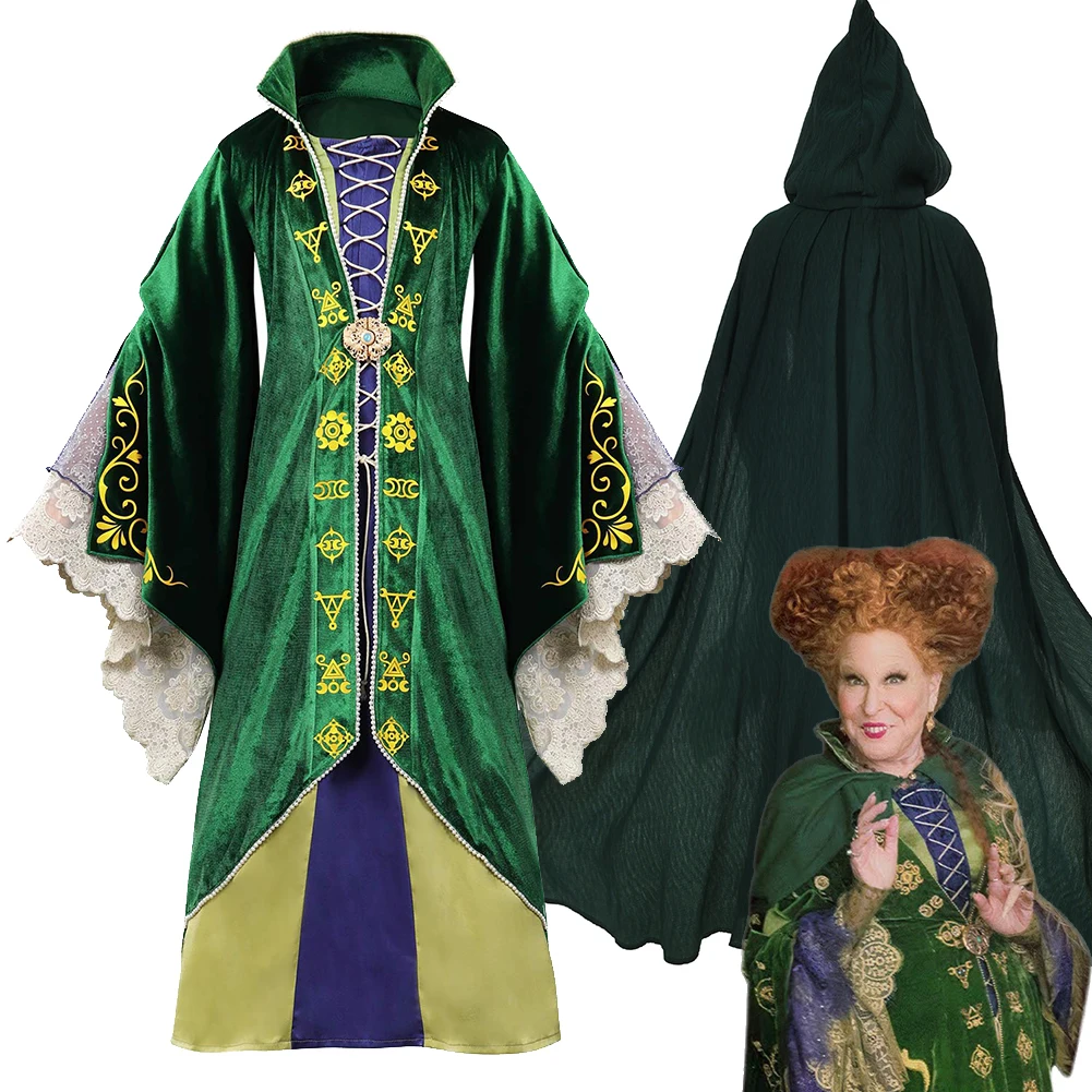 Girls Winifred Sanderson Cosplay Costume Hocus Movie Pocus Dress Cloak Kids Halloween Carnival Witch Outfit For Child Role Play