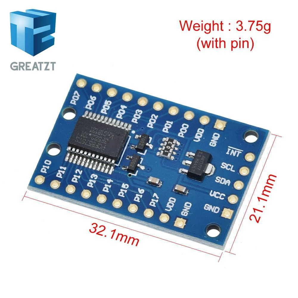 GREATZT PCF8575 Module Expansion IO port Expander board DC 2.5-5.5V I2C communication control 16 IO ports For Arduino