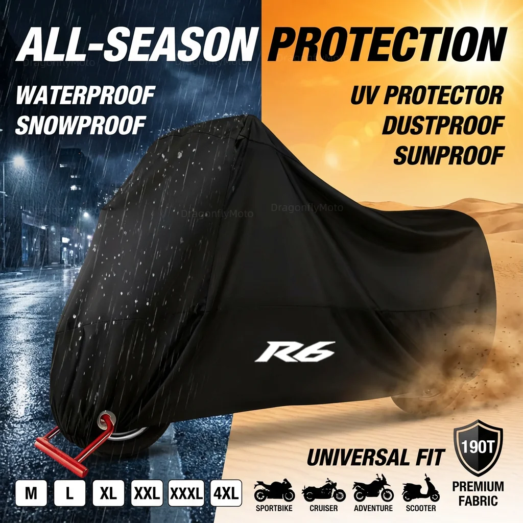 For Yamaha YZFR6 YZF R6 R6S 1999-2015 2005 2007 2010 190T Waterproof Motorcycle Covers Motors Dust Rain Snow UV Protector Cover