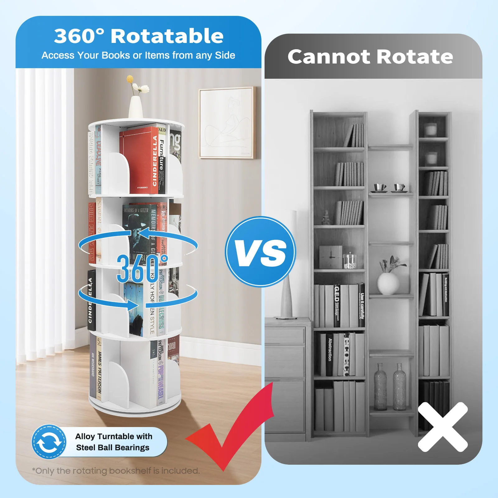 

4-Layer Rotating Bookshelf Children's Picture Book Rack Simple Floor Type Creative Storage Cabinet Living Room Furniture