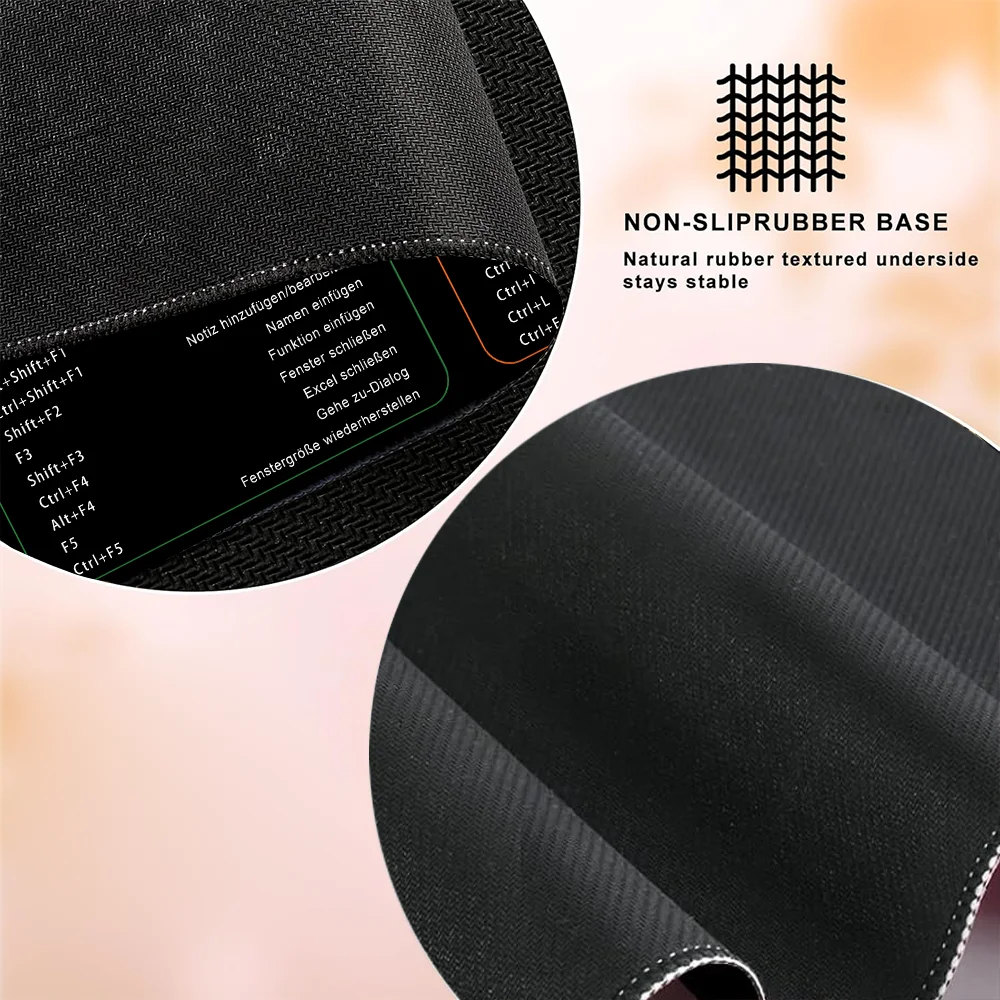 German Excel Shortcuts Pattern Large Mouse Pad Office Desk Mat Computer Keyboard Pad Starters Gift for Office Workers Students