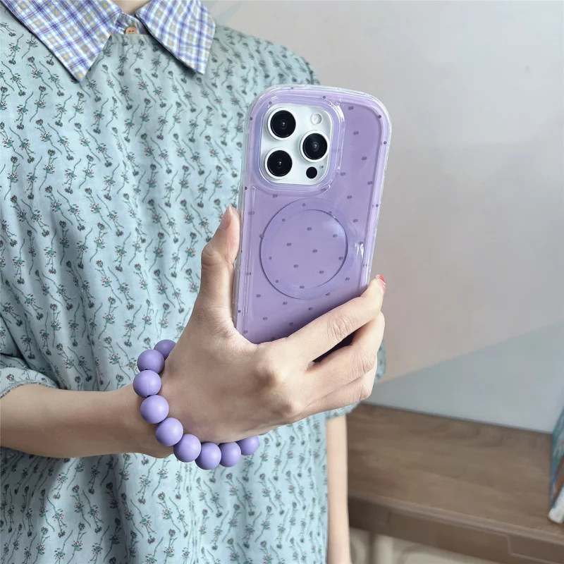 

Korean style magnetic purple polka dot phone case suitable foriphone15promax