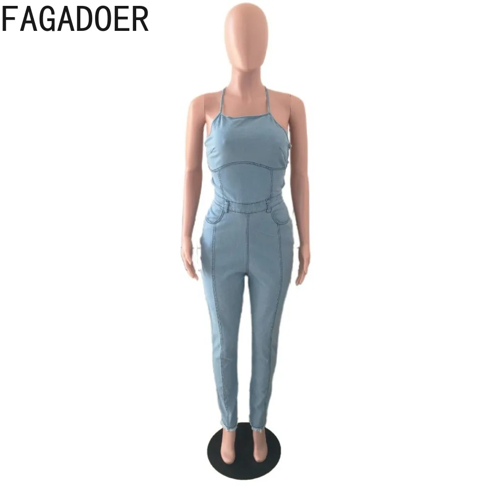 Imagem -05 - Fagadoer-macacão Jeans Bodycon Azul Claro para Mulheres Macacão Fino sem Costas Macacão de Cowboy Feminino Bandagem Moda