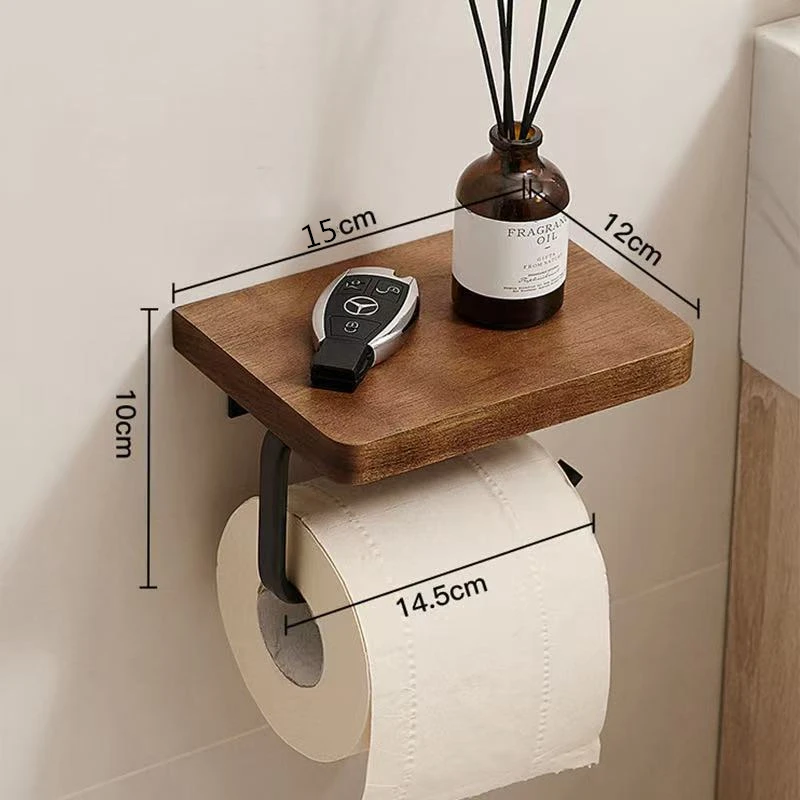 Toilet Paper Holder with Natural Walnut Wooden Shelf Tissue Roll Hanger Wall Mounted Paper Towel Bar 304 Stainless Steel Paper image 6
