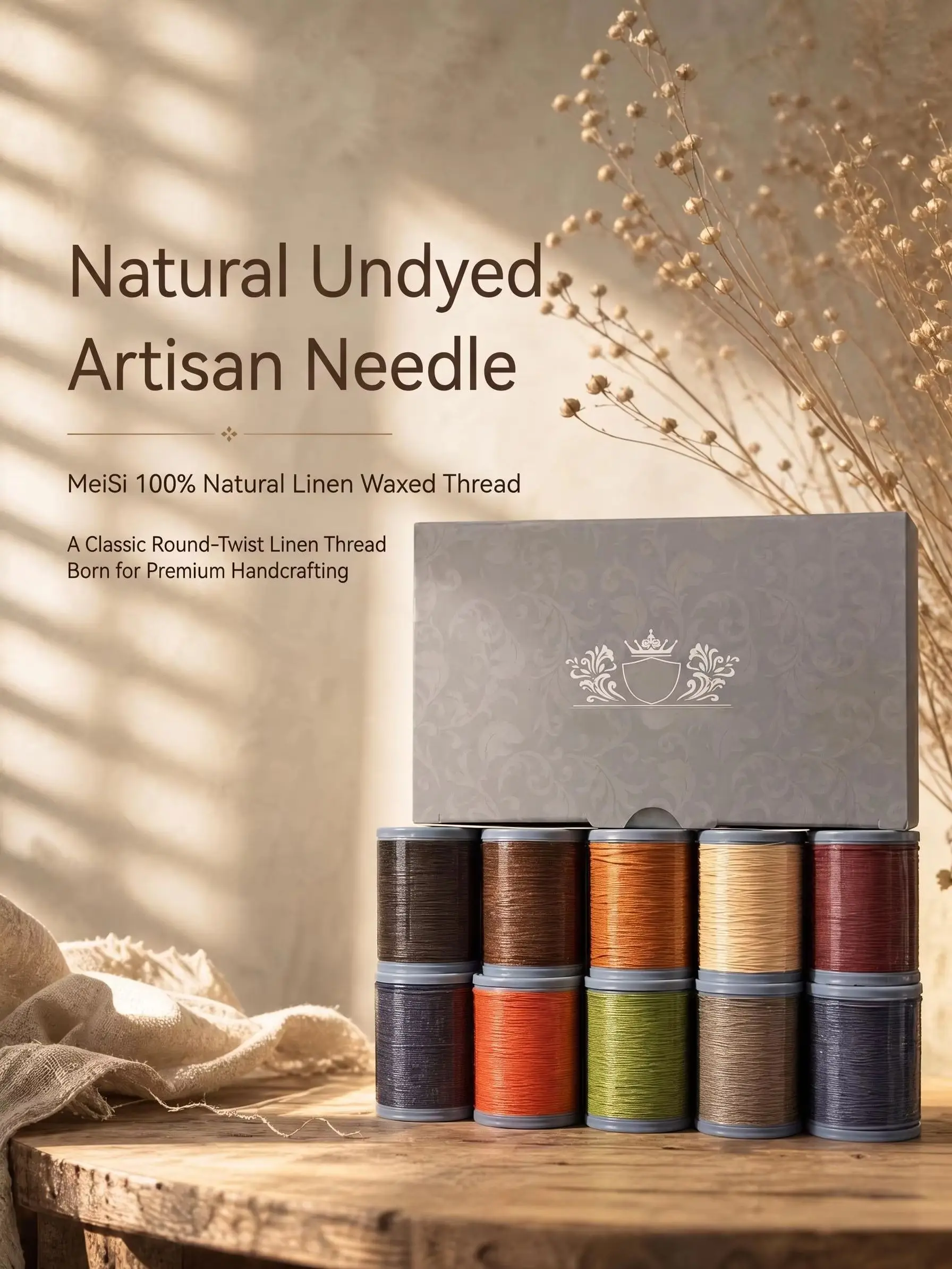 Meisi 100% Linen Waxed Thread 3-Ply Round Twist Strong Hand Machine Sewing Leather Shoes Saddle Denim
