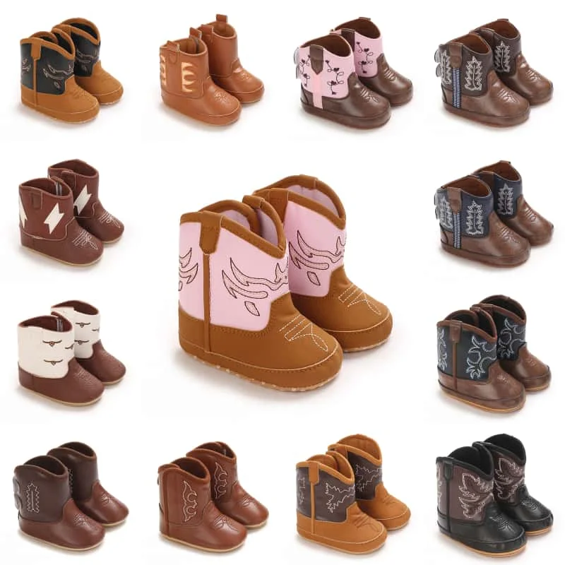 0-18 Months Winter Western Cowboy Style Baby Boots Soft Soled Warm Comfortable Walking Shoes For Boys Girls