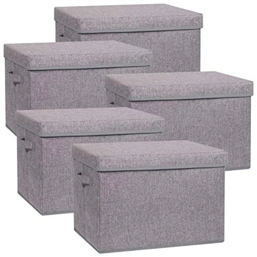 

5 Pack Large Foldable Storage Box with Lids Fabric Storage Cube Organizer Cloth Containers Bins Baskets for Closet Clothes Clot
