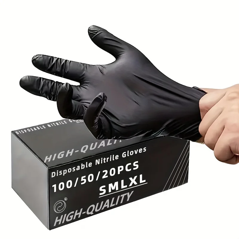 100/50/20PCS Black Nitrile Gloves Thickened Disposable Gloves for Cleaning Hairdressing  Waterproof Dishwashing Tattoo Gloves