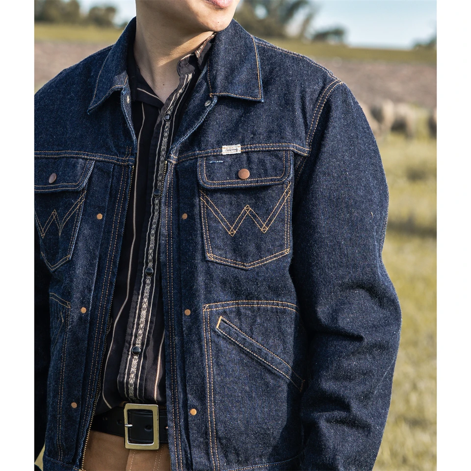 Indigo Denim Jacket Men's Retro Western Style
