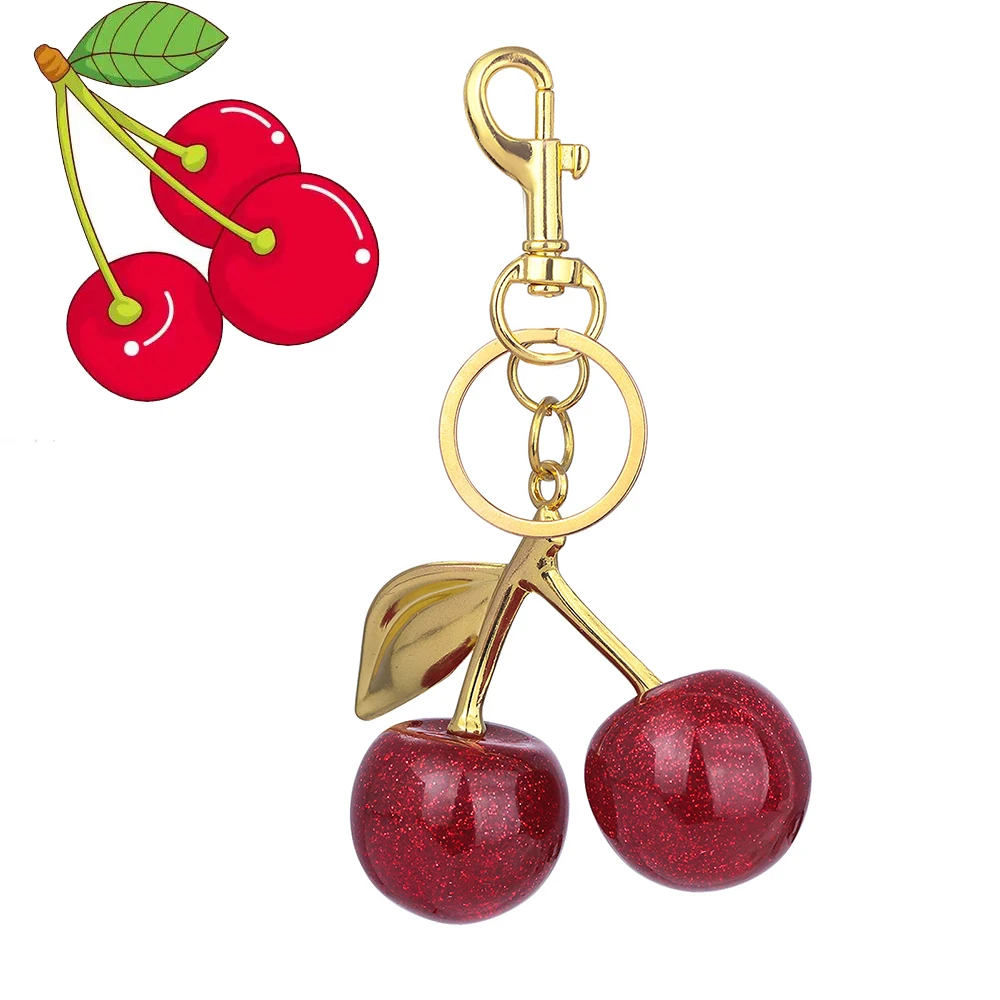 크고 맛 좋은 레드 체리 키체인, 아름다운 실물 같은 과일 체리 펜던트 키링, 여성 남성 쥬얼리 배낭 액세서리
