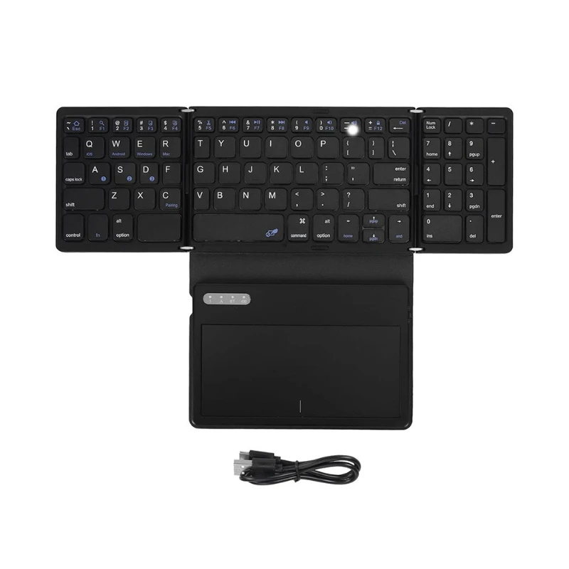 

Portable leather three-fold folding thin wireless bluetooth keyboard three systems with touch office gifts factory direct supply